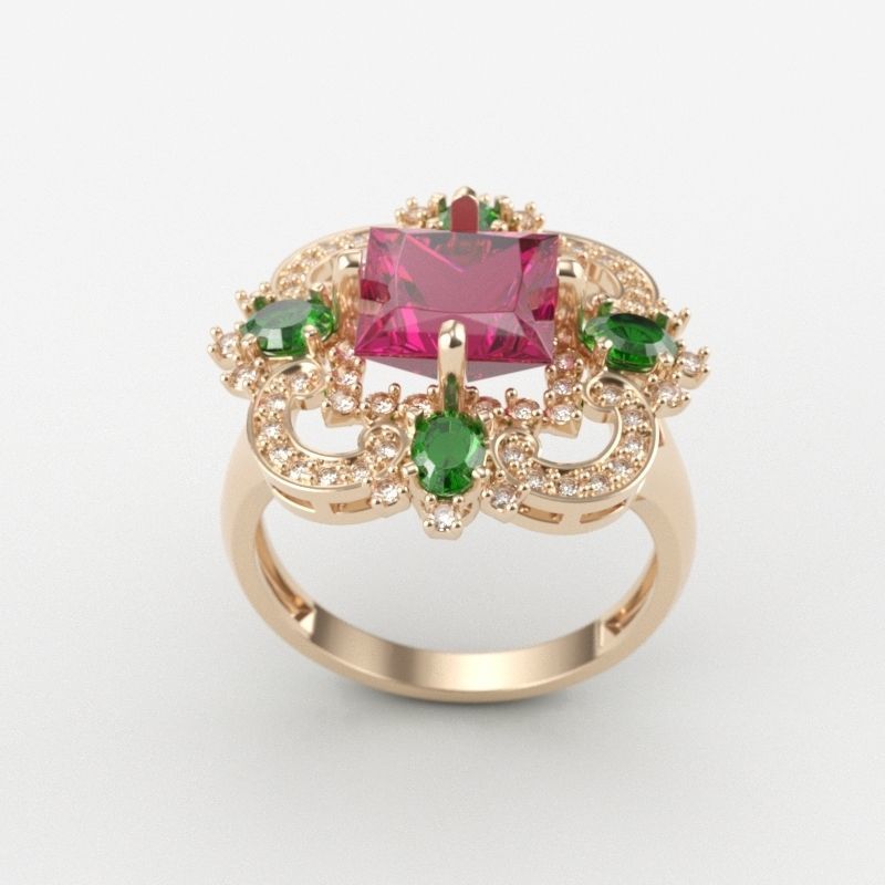 Women ring with gems and diamonds 3dm stl vintage 3D print model_1