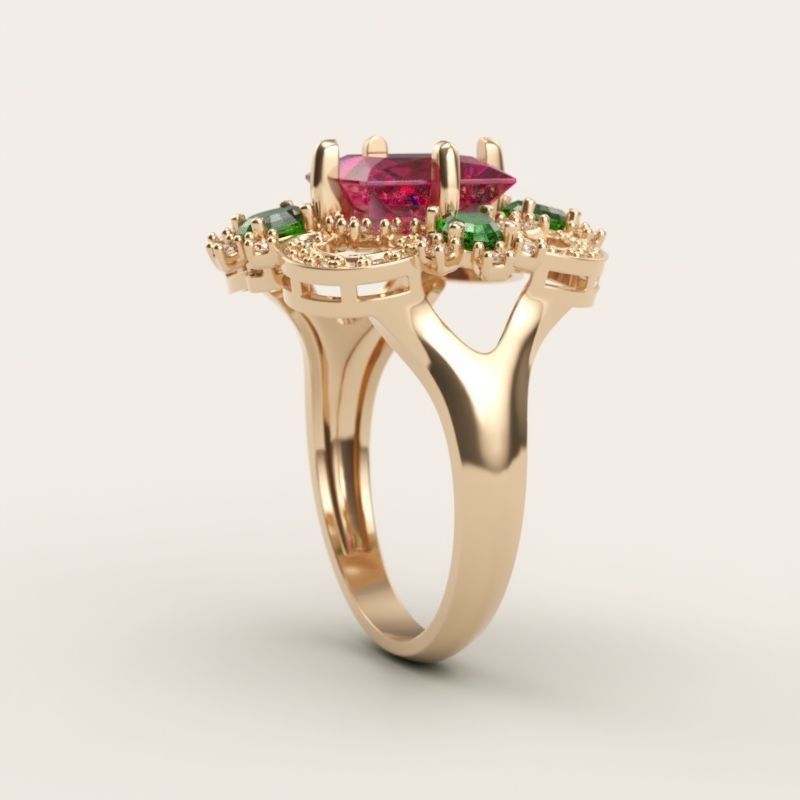 Women ring with gems and diamonds 3dm stl vintage 3D print model_9