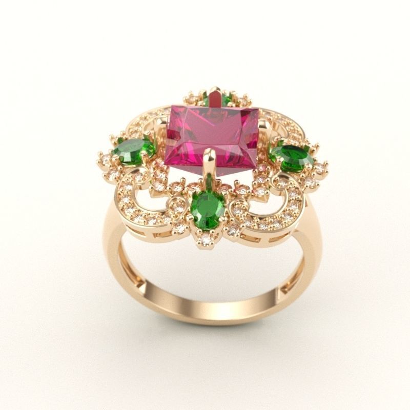 Women ring with gems and diamonds 3dm stl vintage 3D print model_5
