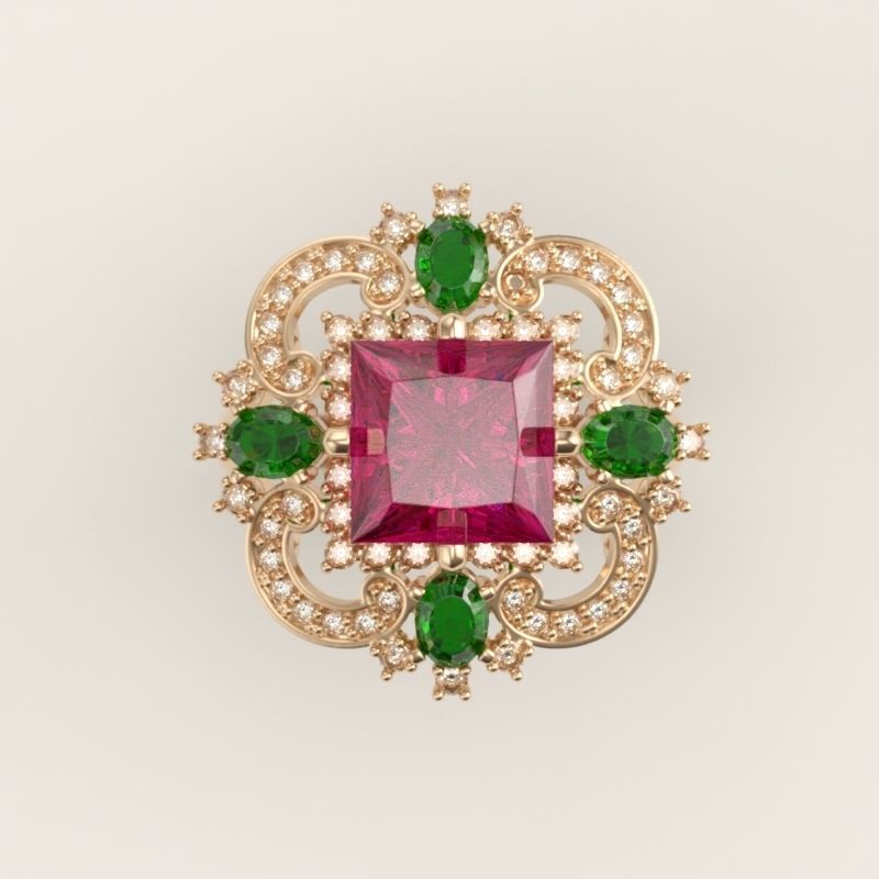 Women ring with gems and diamonds 3dm stl vintage 3D print model_2