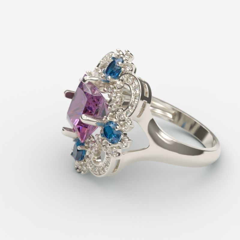 Women ring with gems and diamonds 3dm stl vintage 3D print model_4