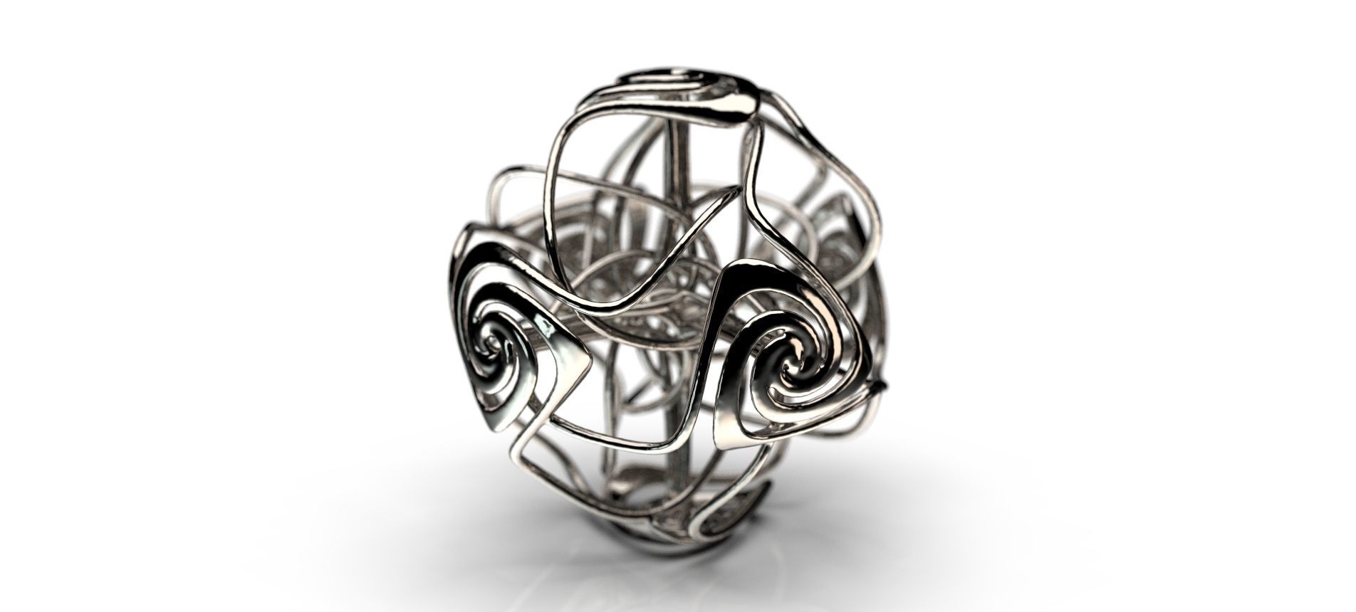 Swirly abstract silver ring 3D print model_4