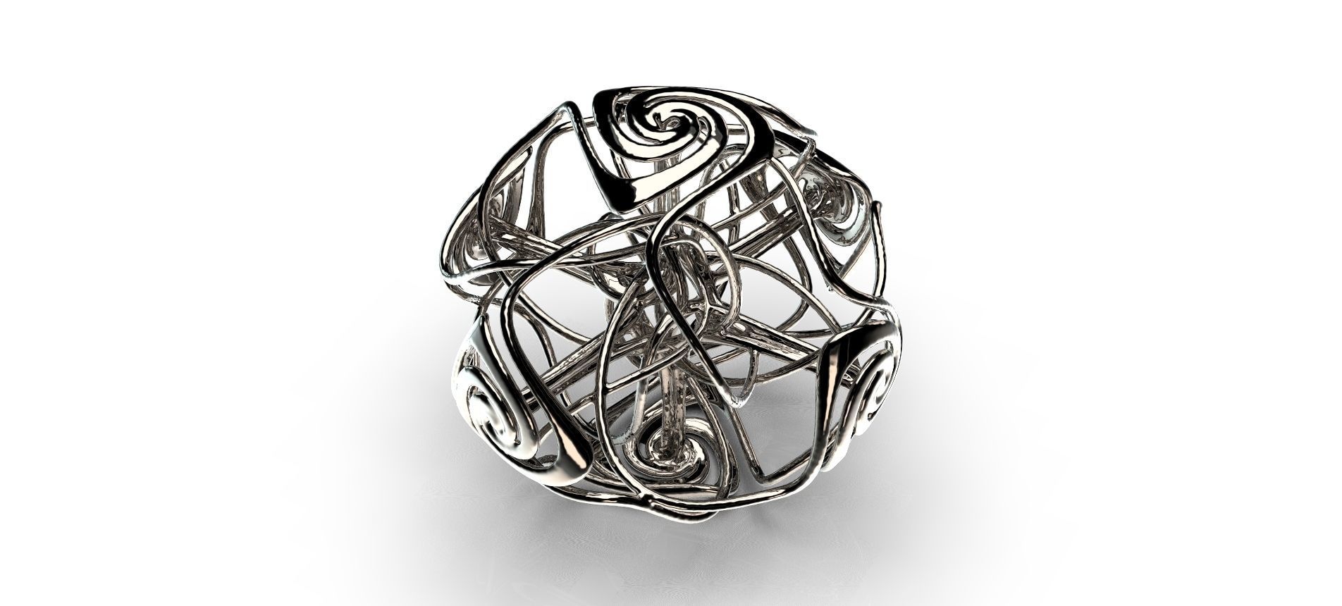 Swirly abstract silver ring 3D print model_2