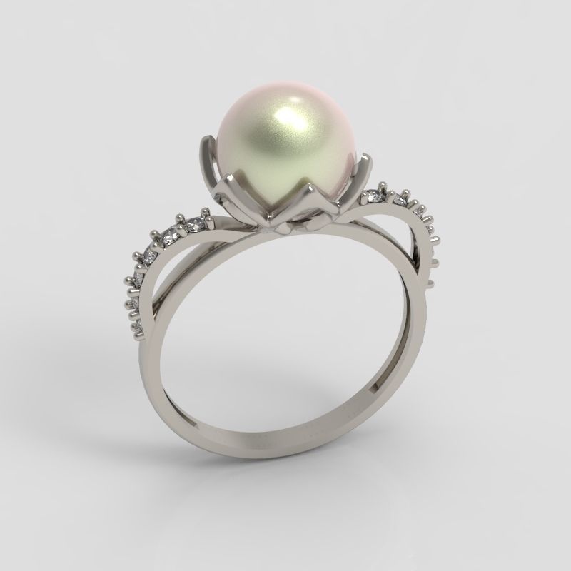 Women Pearl and Diamonds Ring Design 3dm stl vintage 3D print model_4