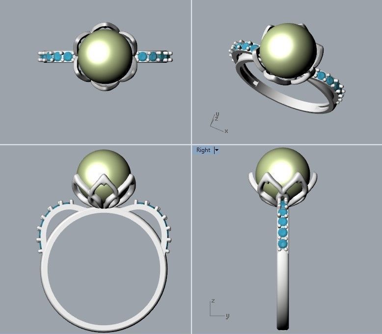 Women Pearl and Diamonds Ring Design 3dm stl vintage 3D print model_10