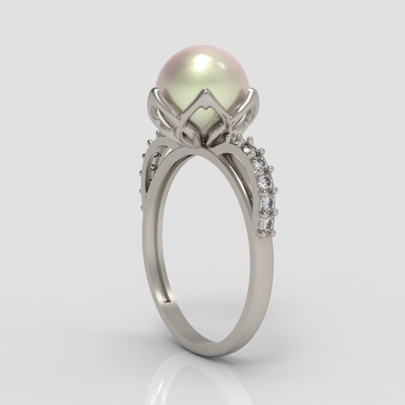Women Pearl and Diamonds Ring Design 3dm stl vintage 3D print model_3