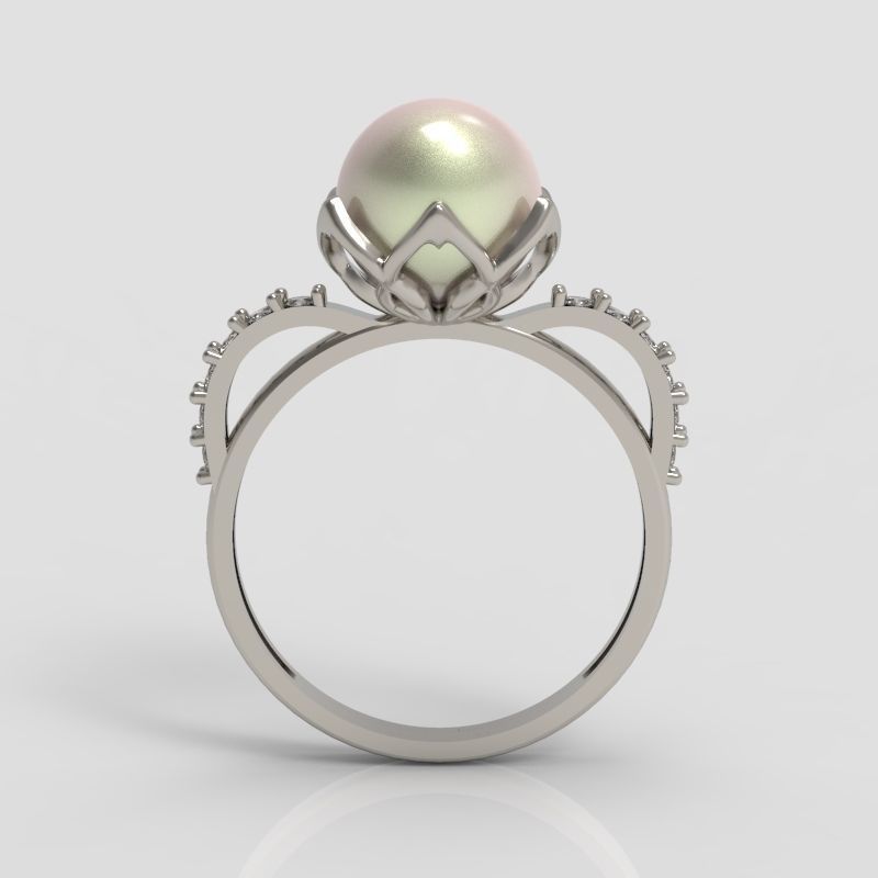 Women Pearl and Diamonds Ring Design 3dm stl vintage 3D print model_1