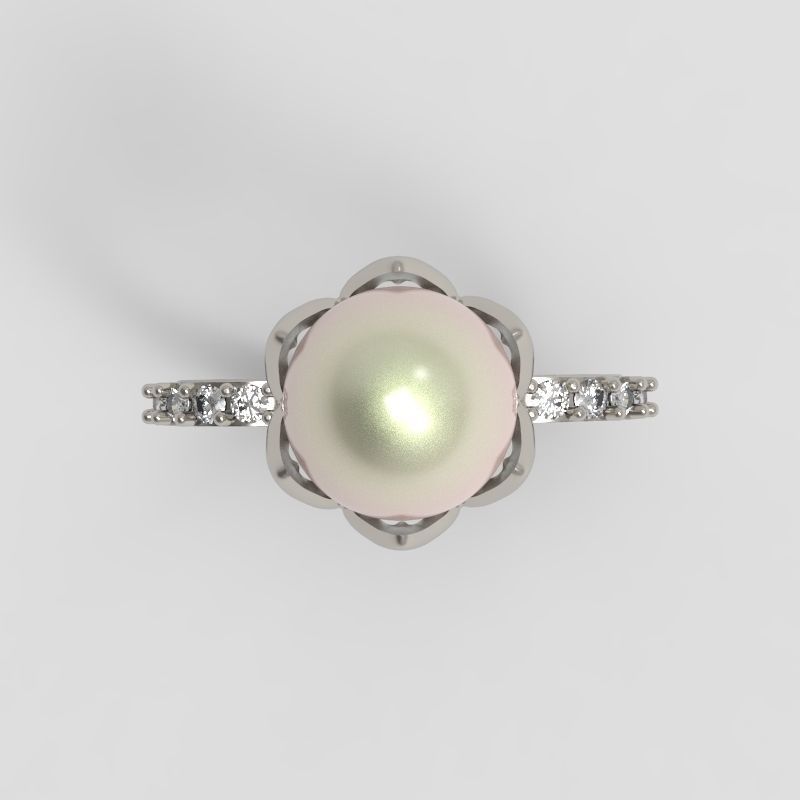 Women Pearl and Diamonds Ring Design 3dm stl vintage 3D print model_2