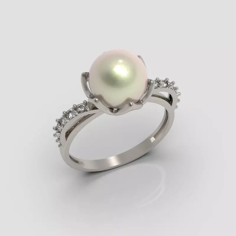 Women Pearl and Diamonds Ring Design 3dm stl vintage 3D print model_0