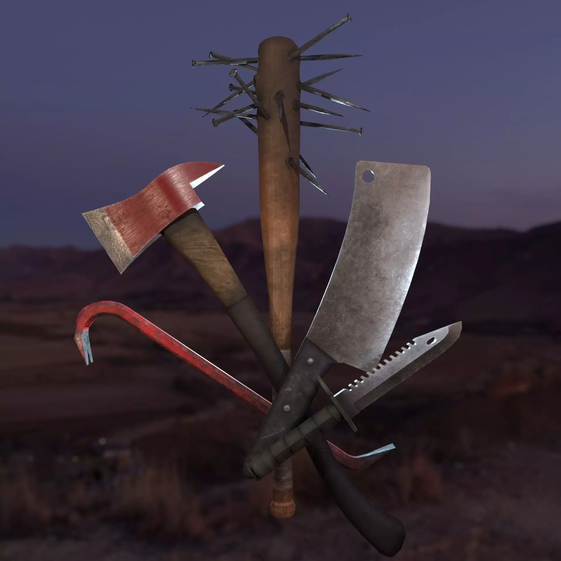 Survival Melee Weapon 5-pack  3D model_0