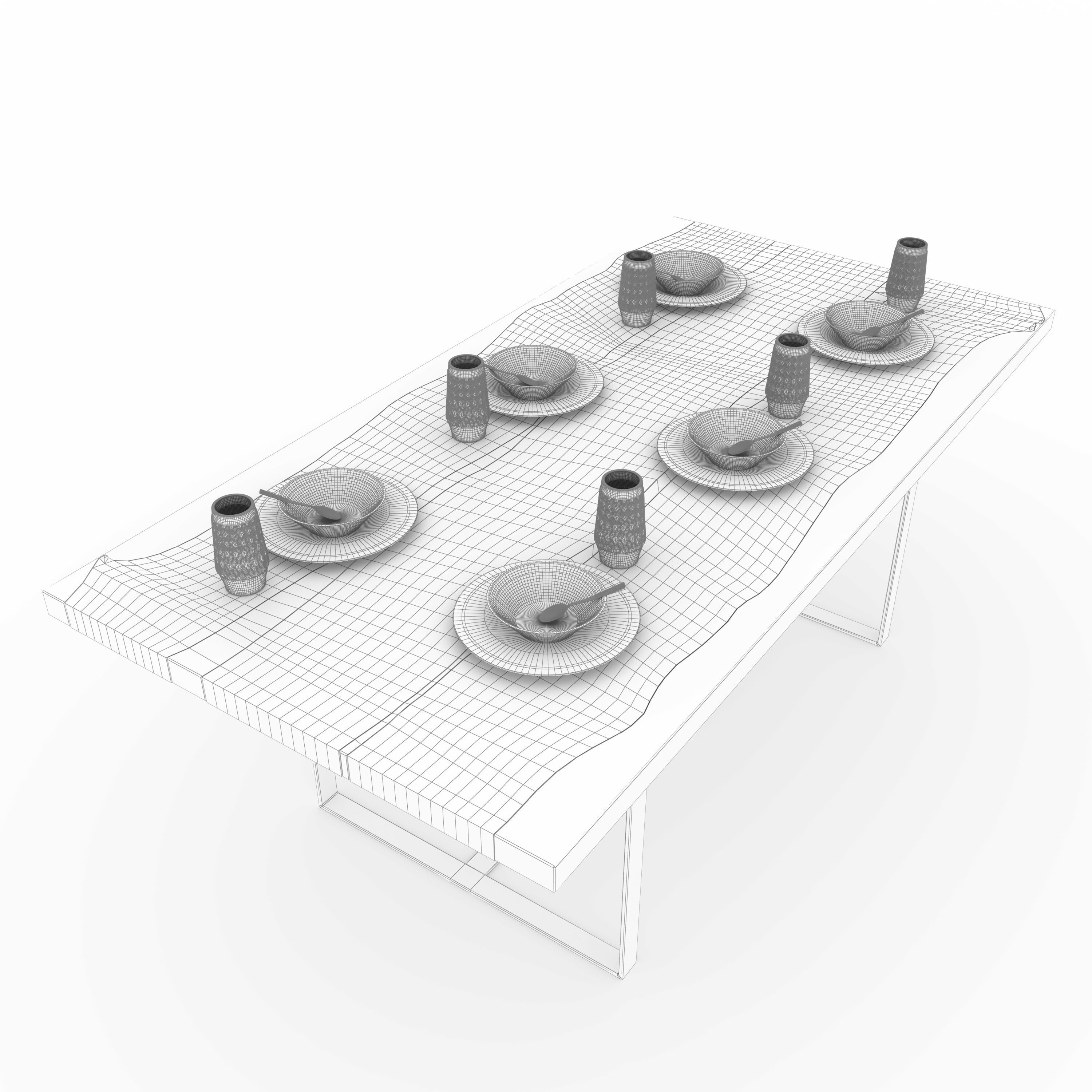 Wooden slab table 3D model_2