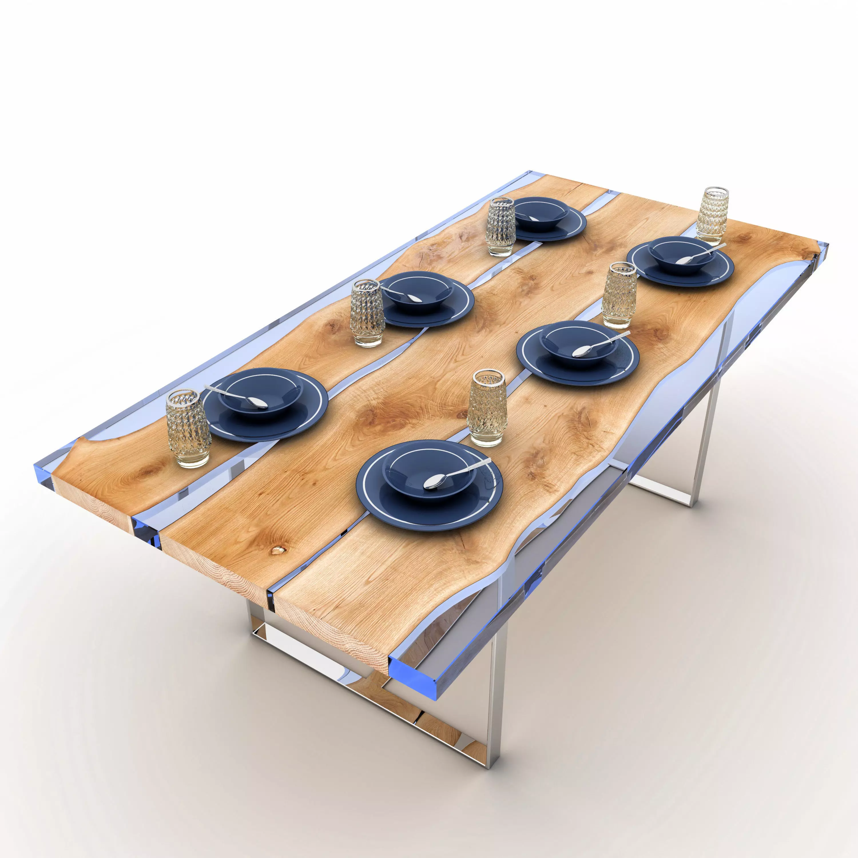 Wooden slab table 3D model_0