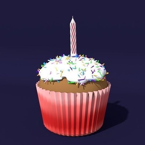 Cupcake with Candle 3D model