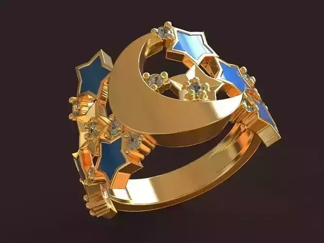 Silent Night Golden Ring with stars and moon