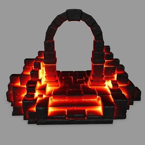 gate 1 door made of bricks and fire Low-poly 3D model