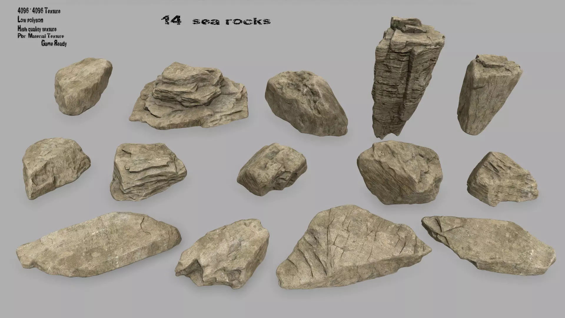 sea rocks Low-poly 3D model_0