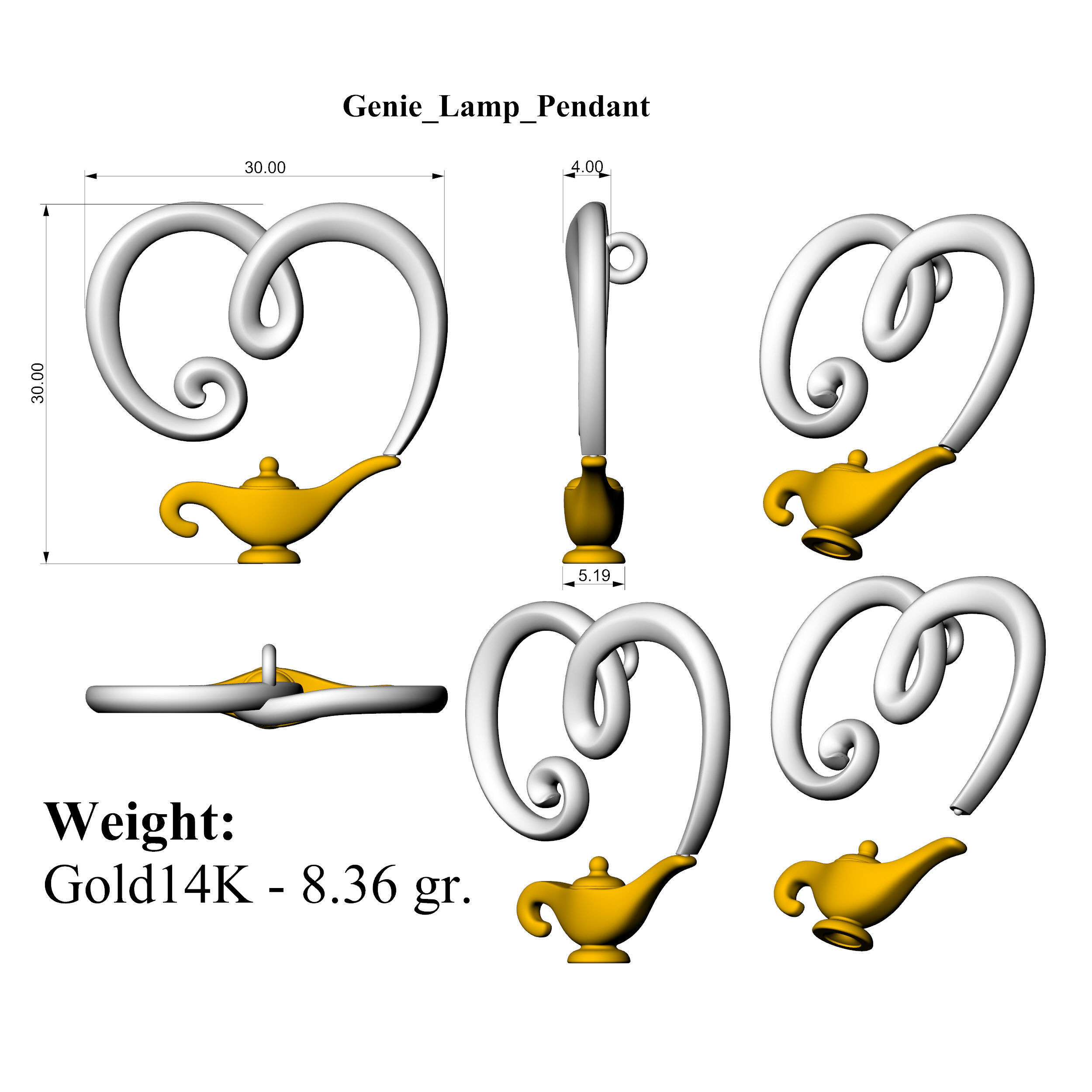 Genie Lamp Pendant Two Parts 3D print model_3