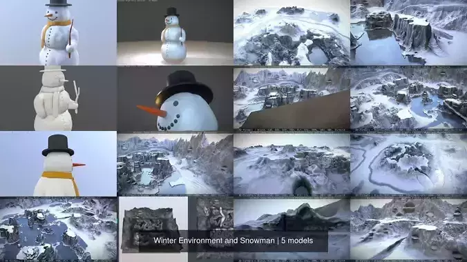 Winter Environment and Snowman 3D Model Collection