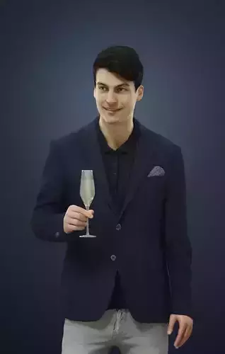 Prime A Caucasian Male Standing Holding A Glass Of Champagne 3D model