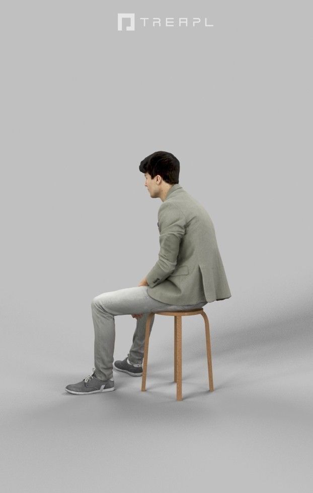 Prime Smart Casual Man In Green Jacket Sitting And Observing 3D model_7