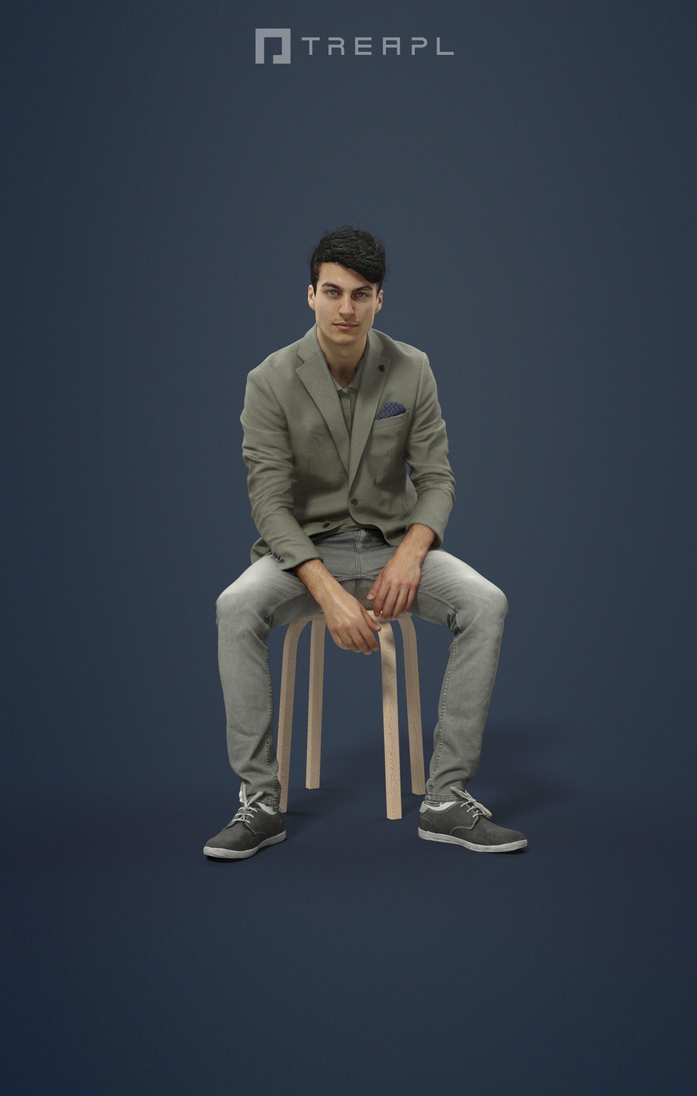 Prime Smart Casual Man In Green Jacket Sitting And Observing 3D model_1