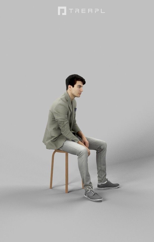 Prime Smart Casual Man In Green Jacket Sitting And Observing 3D model_4