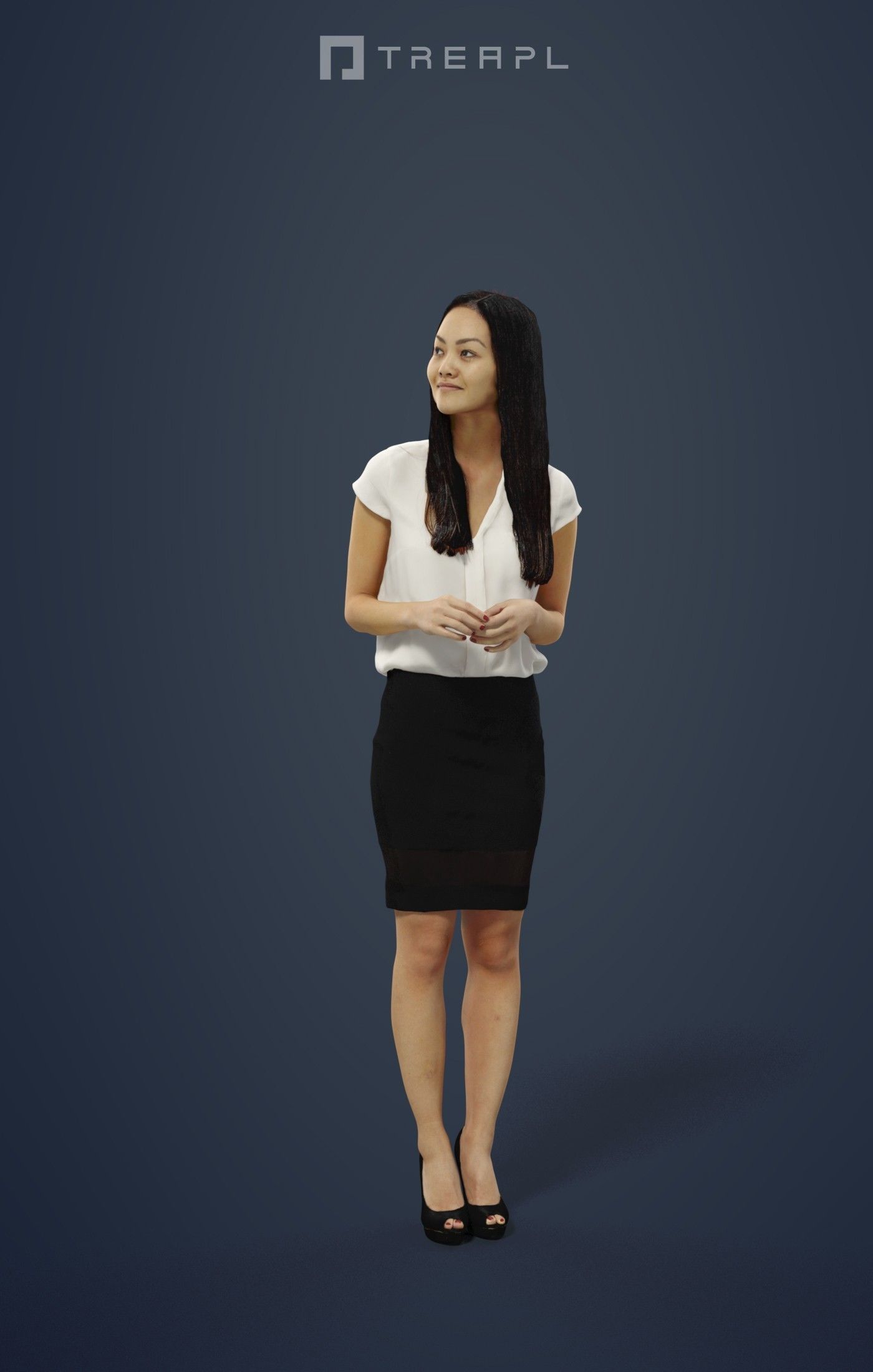 Passion an Asian Business Woman Standing While Listening 3D model_1