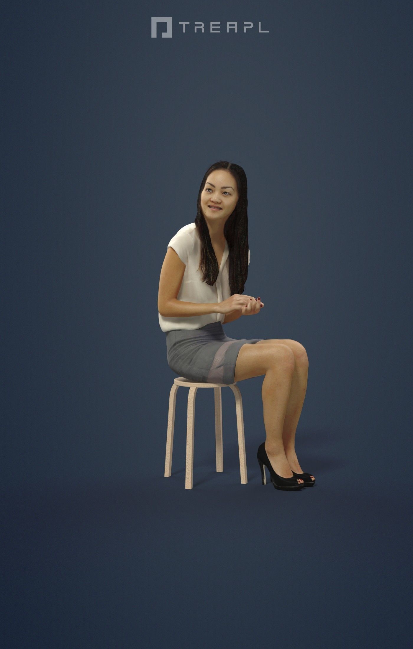 Passion an Elegant Asian Female Sitting While Holding Her Hands 3D model_1