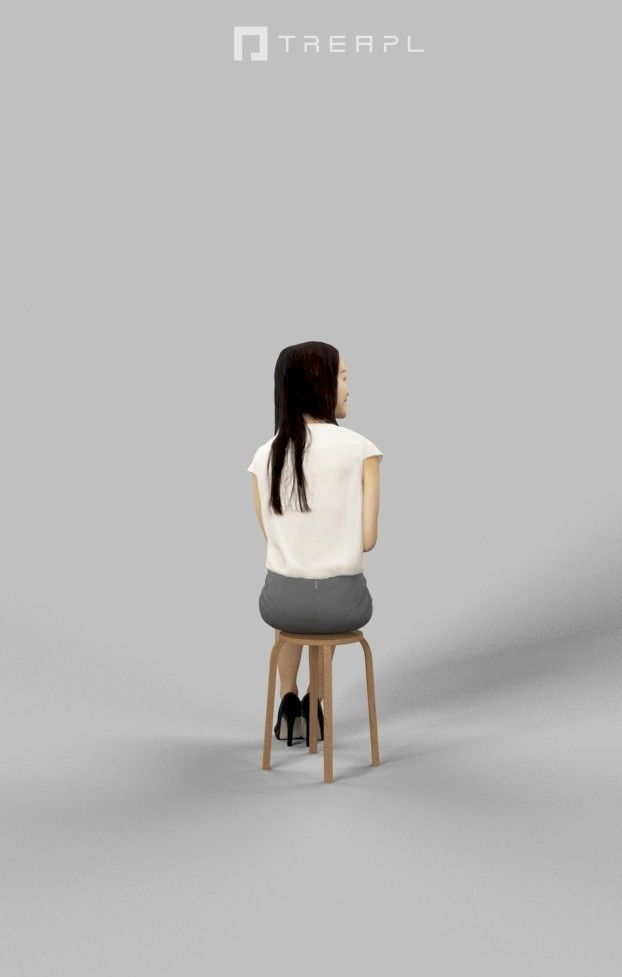 Passion an Elegant Asian Female Sitting While Holding Her Hands 3D model_5