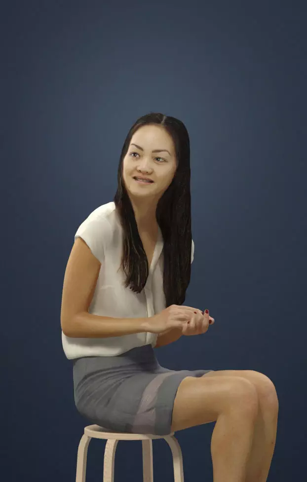Passion an Elegant Asian Female Sitting While Holding Her Hands 3D model_0