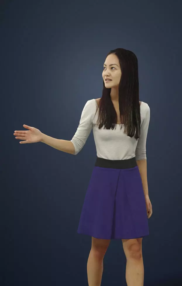 Passion Casual Asian Female Walking Explaining 3D model_0