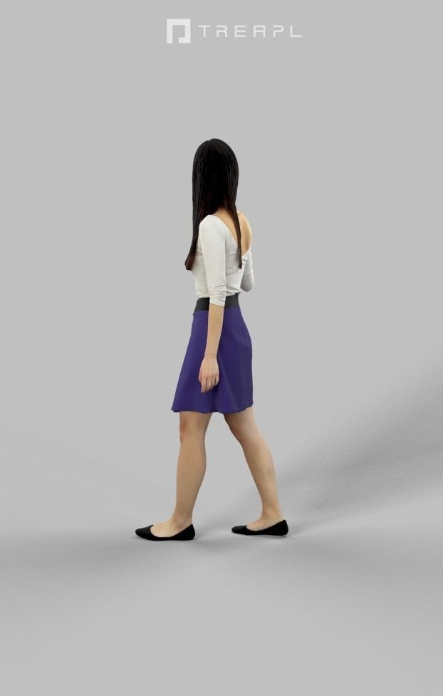 Passion Casual Asian Female Walking Explaining 3D model_7