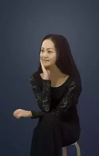 Passion Ballroom Asian Woman In Black Dress Looking And Sitting 3D model