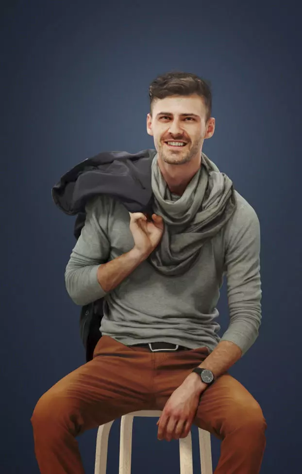 Posture A Casual Male Sitting In A Cafe 3D model_0