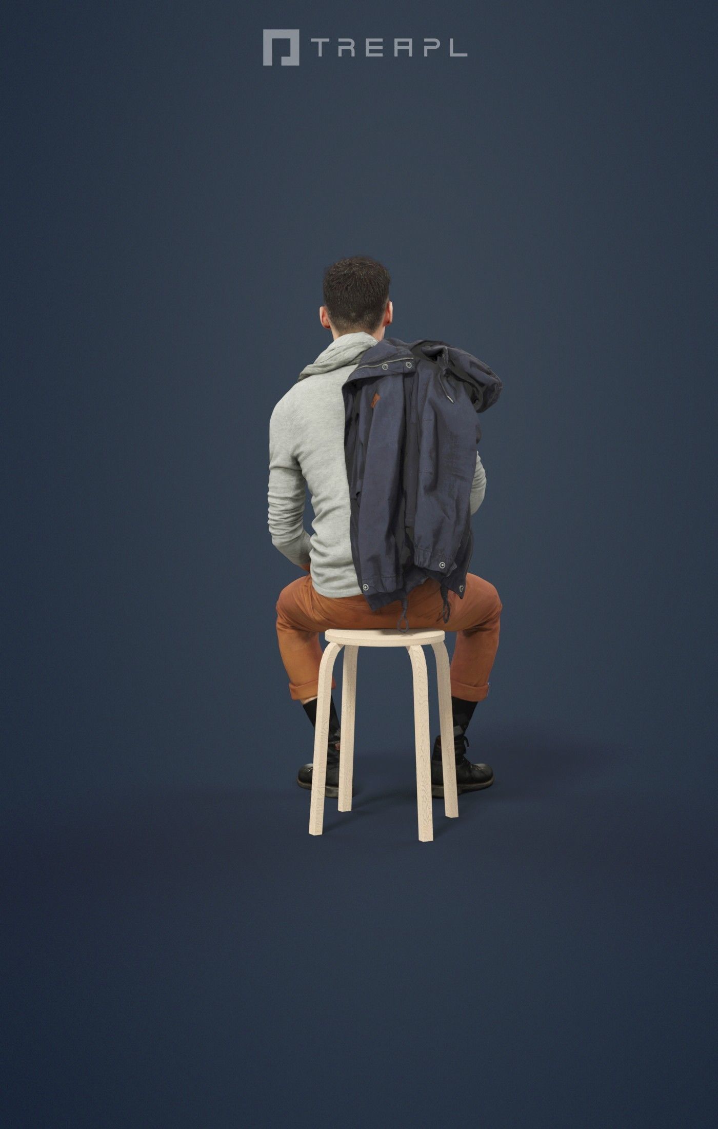 Posture A Casual Male Sitting In A Cafe 3D model_2