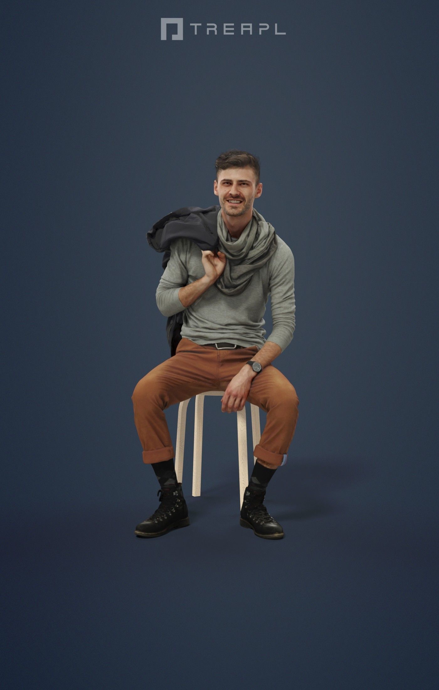 Posture A Casual Male Sitting In A Cafe 3D model_1