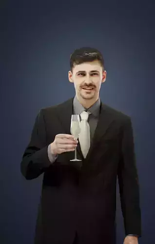 Posture Elegant Man Standing With A Glass Of Sparkling Wine 3D model