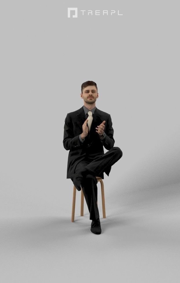 Posture Elegant Man In A Black Suit Sitting And Clapping 3D model_3