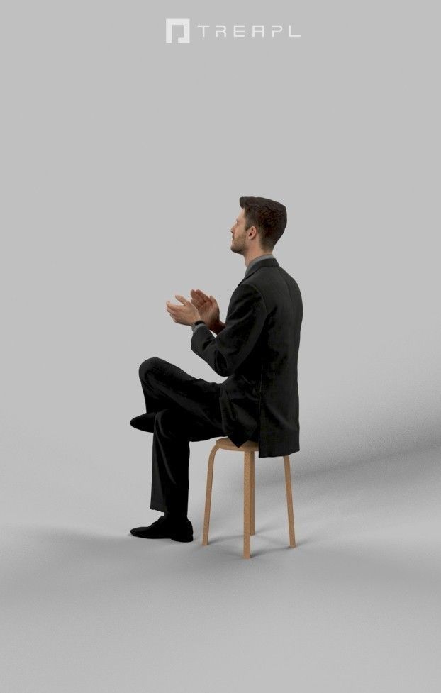 Posture Elegant Man In A Black Suit Sitting And Clapping 3D model_7