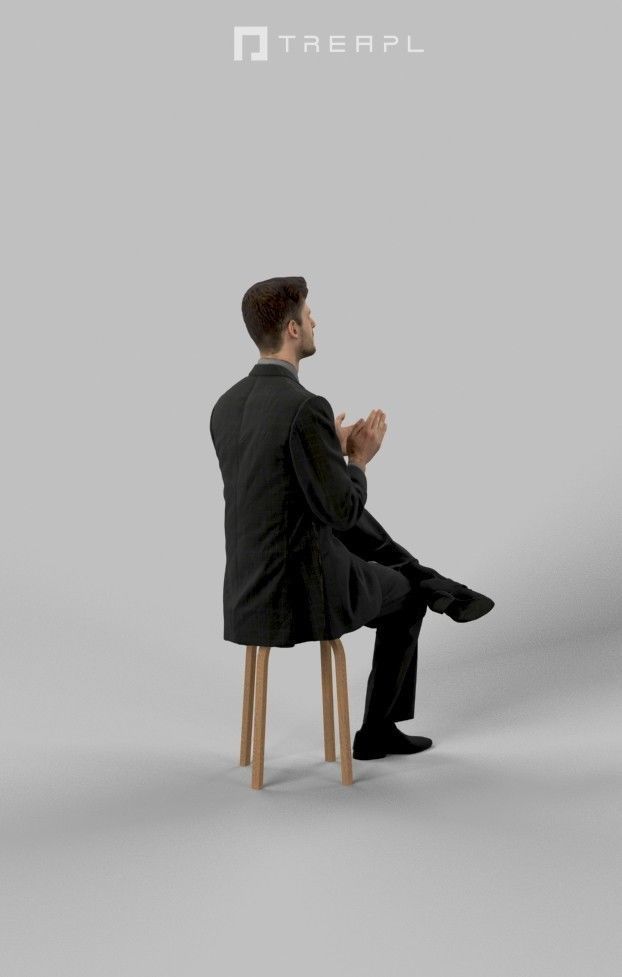 Posture Elegant Man In A Black Suit Sitting And Clapping 3D model_5