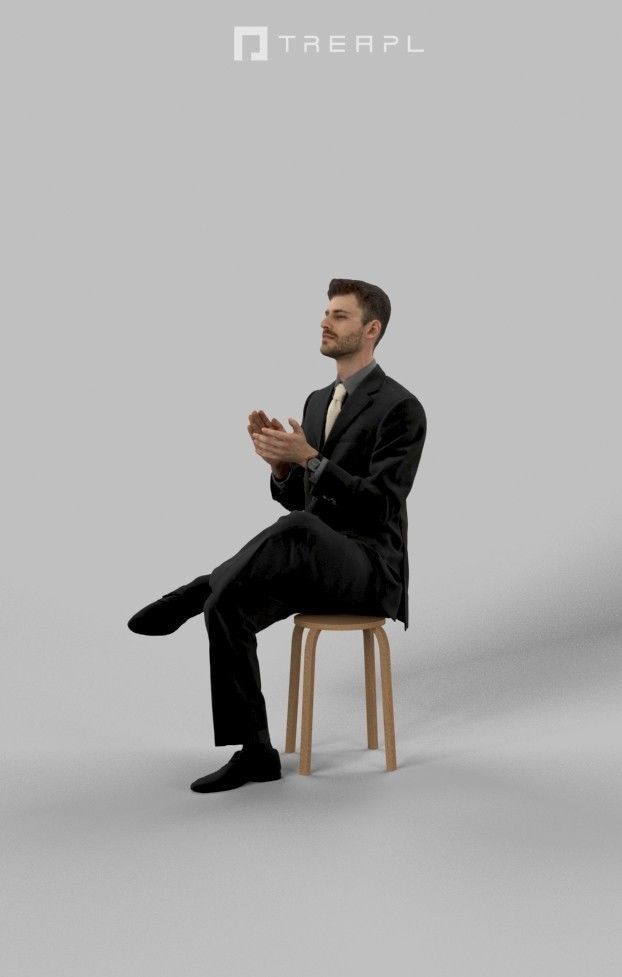 Posture Elegant Man In A Black Suit Sitting And Clapping 3D model_8