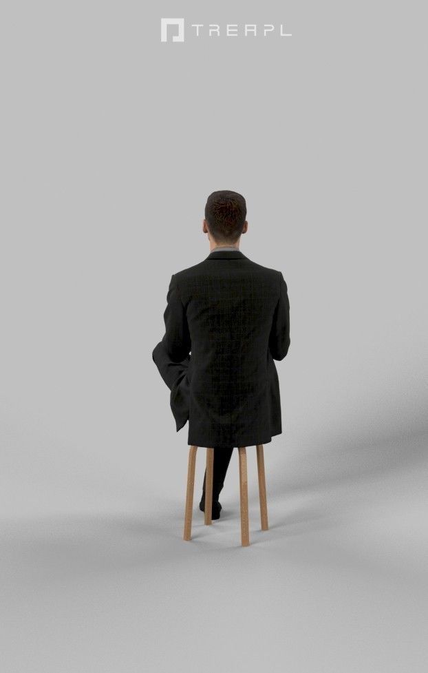 Posture Elegant Man In A Black Suit Sitting And Clapping 3D model_6