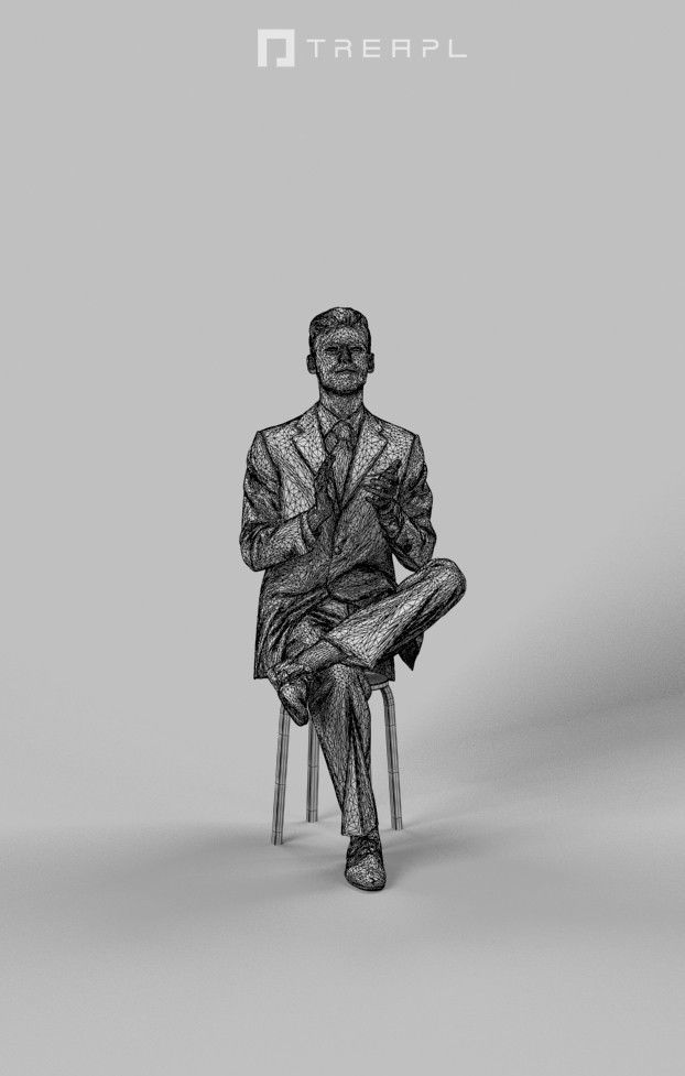 Posture Elegant Man In A Black Suit Sitting And Clapping 3D model_9