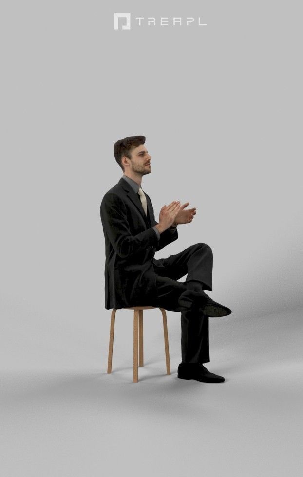 Posture Elegant Man In A Black Suit Sitting And Clapping 3D model_4
