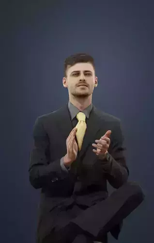 Posture Elegant Man In A Black Suit Sitting And Clapping 3D model