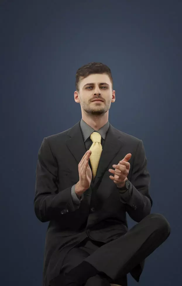 Posture Elegant Man In A Black Suit Sitting And Clapping 3D model_0