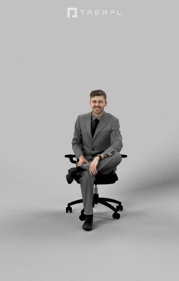 Posture A Caucasian Male Sitting At His Desk listening laughing 3D model_3