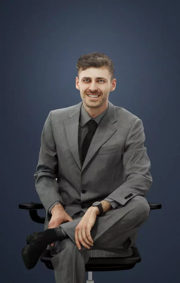 Posture A Caucasian Male Sitting At His Desk listening laughing 3D model_0