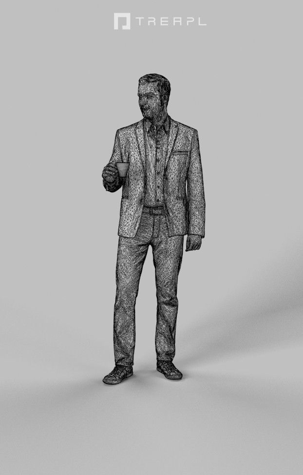 Portrait Smart Caucasian Male In Black Jacket Holding A Cup 3D model_7