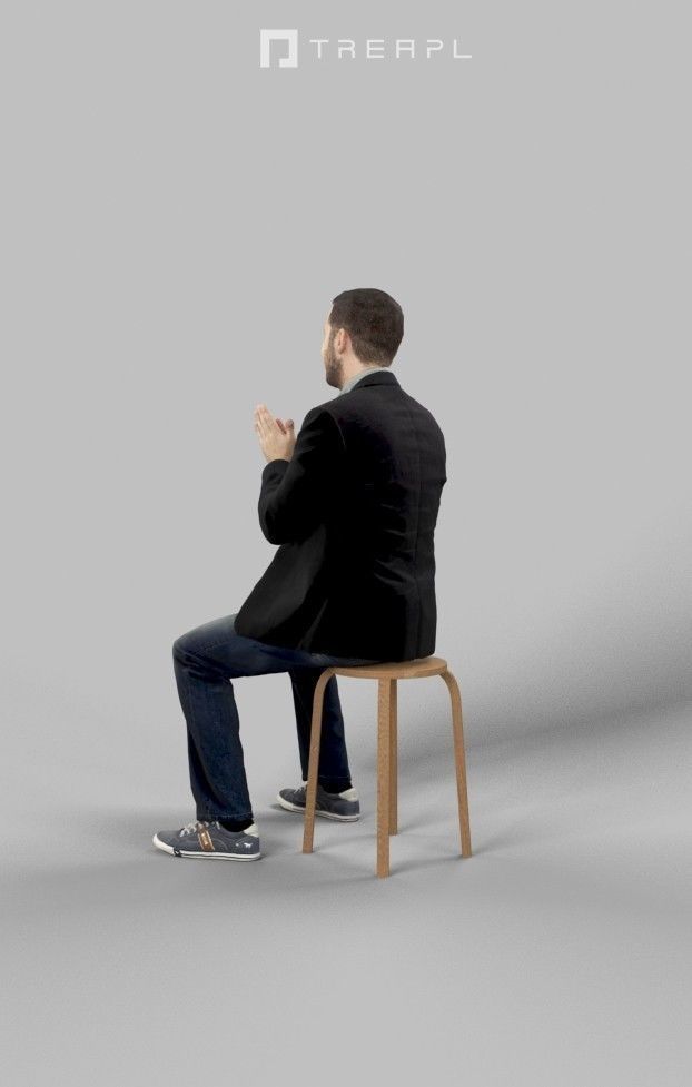Portrait Casual Smart Man In A Black Jacket Sitting And Clapping 3D model_5